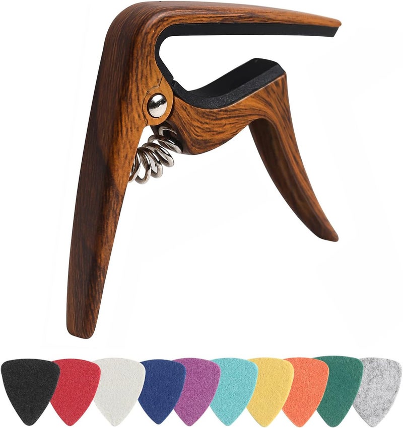 Donux Ukulele Capo for Soprano, Concert, Tenor, Baritone Ukulele with felt picks (Walnut) - Image 1